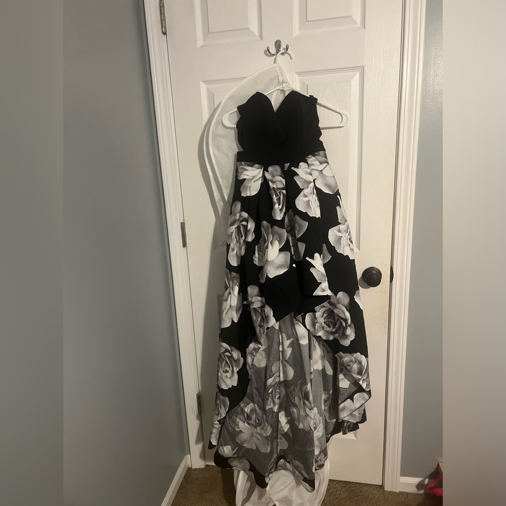 Half low half long black rose dress